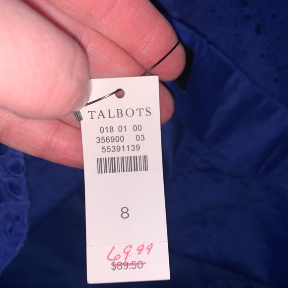 Talbots Eyelet A Line Medallion Blue Pencil Office Business Skirt Size 8 Scallop - Picture 5 of 11